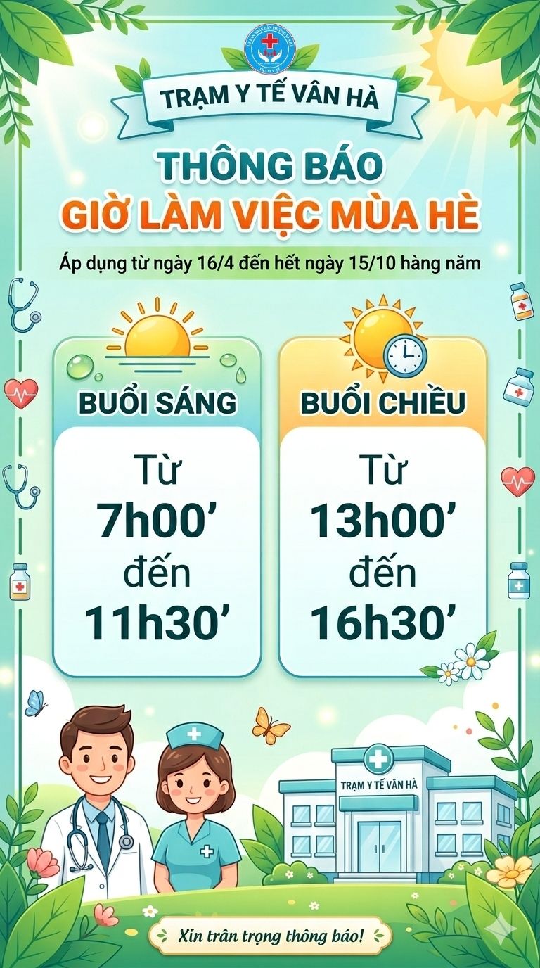 📢 THÔNG BÁO ĐIỀU CHỈNH GIỜ LÀM VIỆC MÙA HÈ ☀️🌿