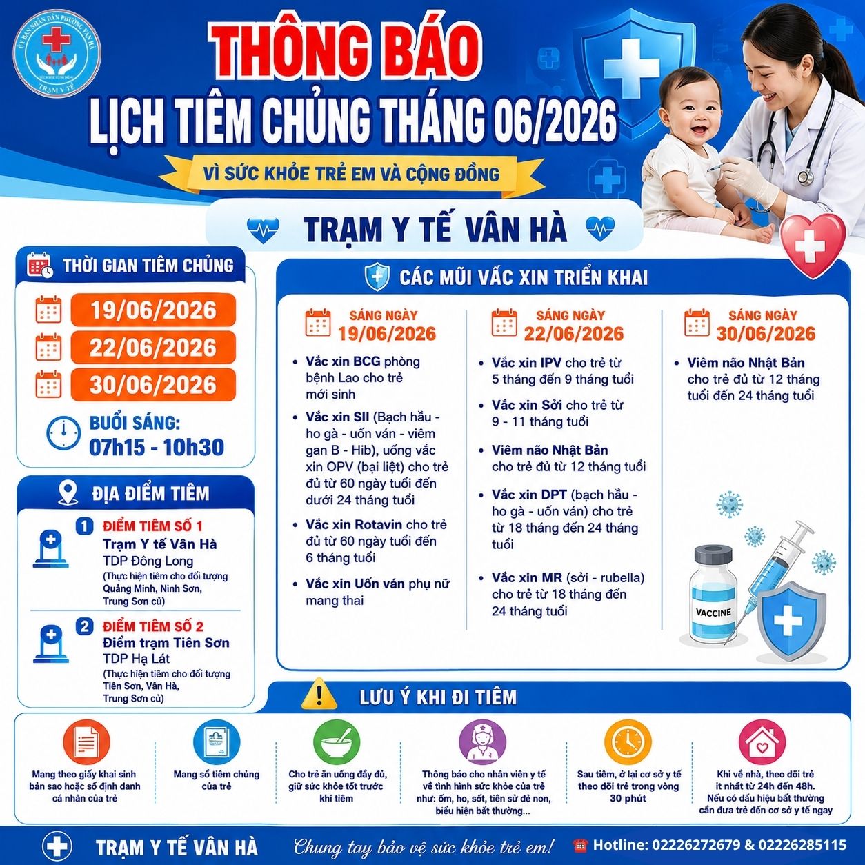 🔔THÔNG BÁO LỊCH TIÊM CHỦNG THÁNG 06/2026