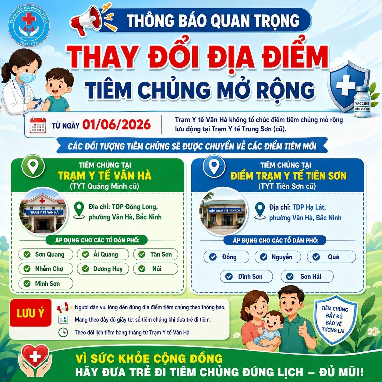 📢📢 THÔNG BÁO THAY ĐỔI ĐỊA ĐIỂM TIÊM CHỦNG MỞ RỘNG 📢📢