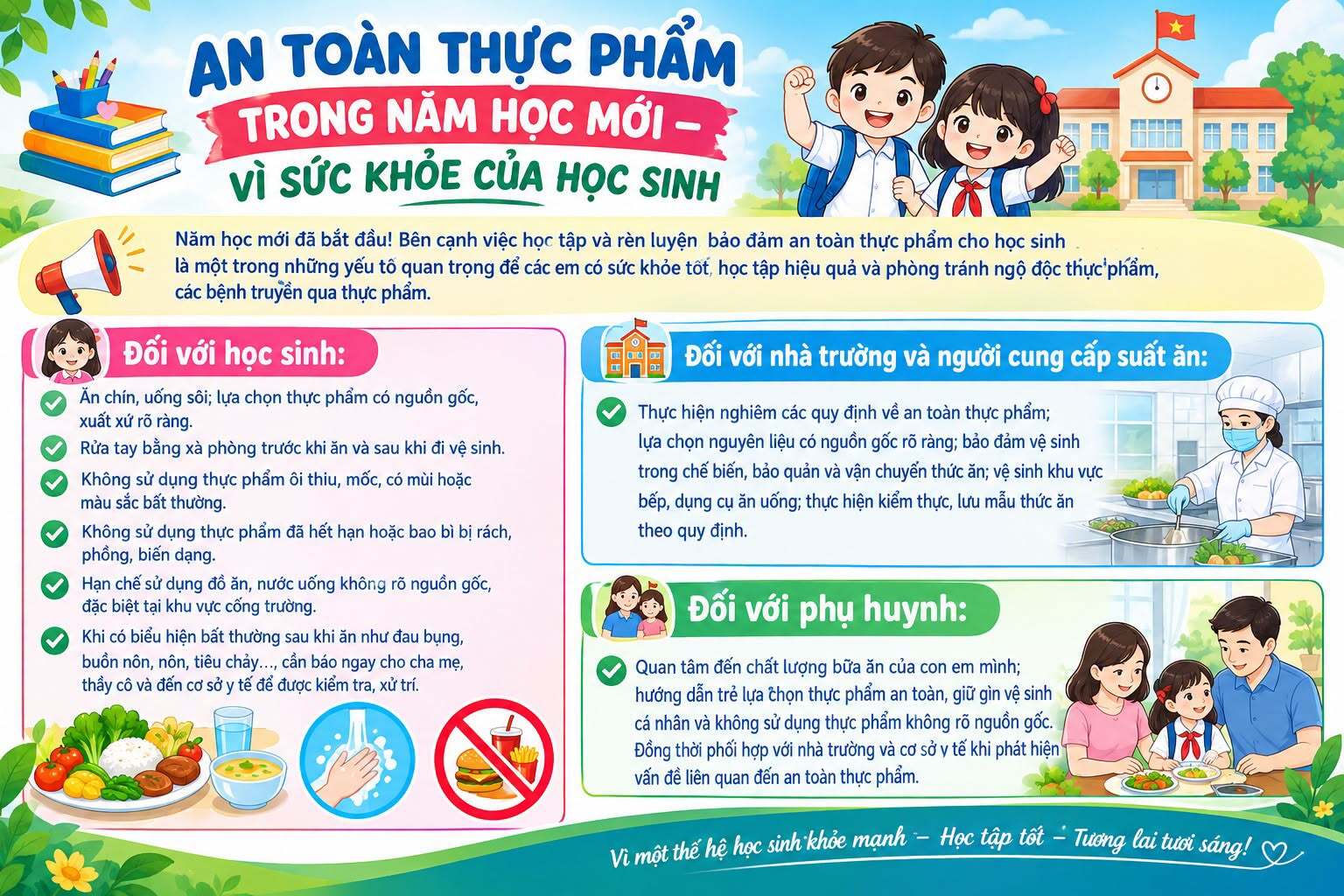 🏫 AN TOÀN THỰC PHẨM TRONG NĂM HỌC MỚI – VÌ SỨC KHỎE CỦA HỌC SINH 🍎🥗